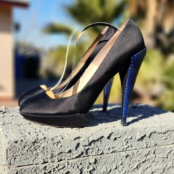 NICHOLAS KIRKWOOD Black Platform Blue Python Leather Heels - Picture 6 of 16